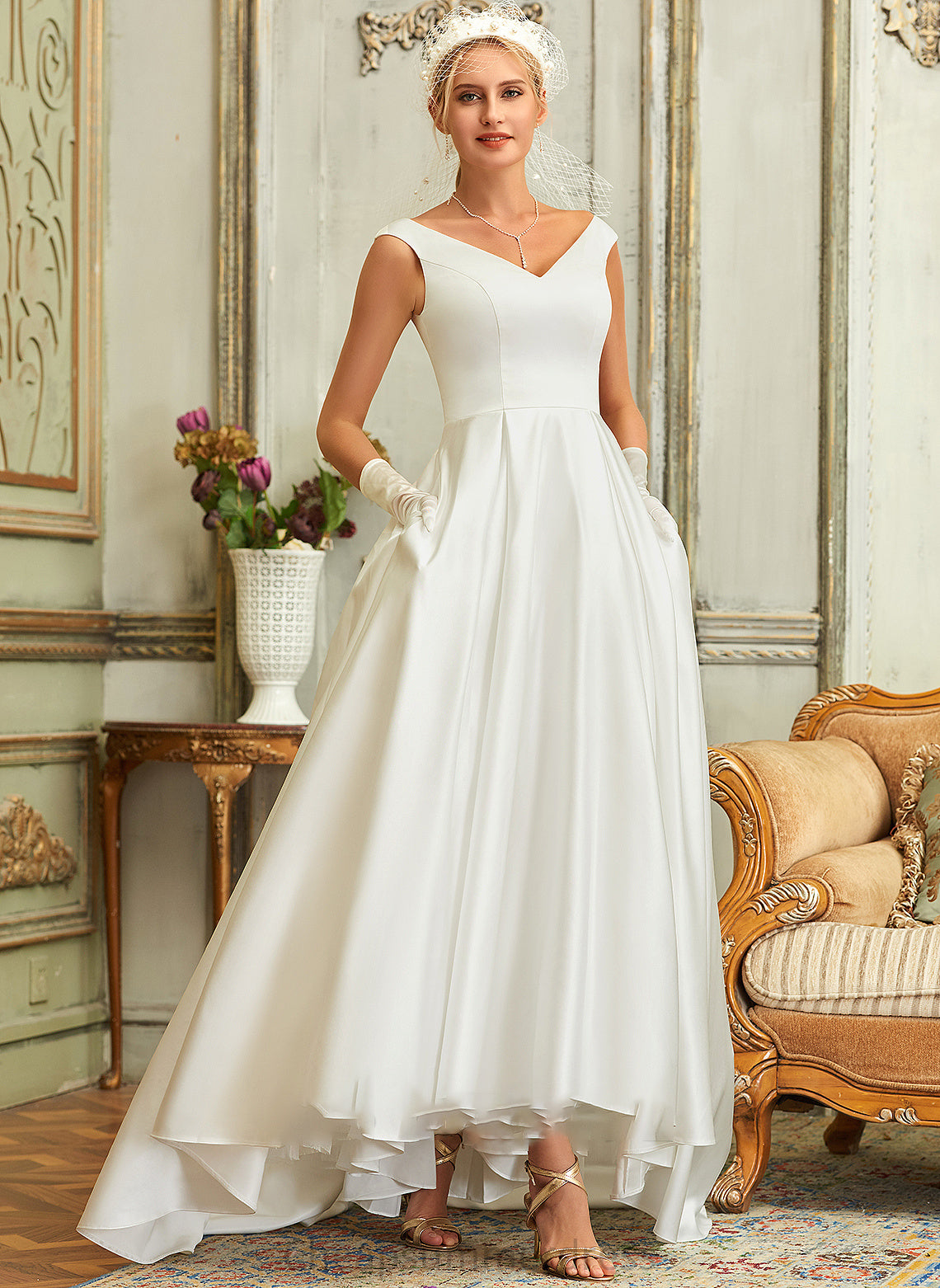 Cheryl Wedding Dresses Dress Ball-Gown/Princess With Satin V-neck Wedding Pockets Asymmetrical