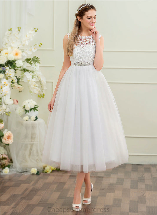 Dress With Ball-Gown/Princess Beading Emma Wedding Lace Tea-Length Tulle Wedding Dresses Satin Sequins