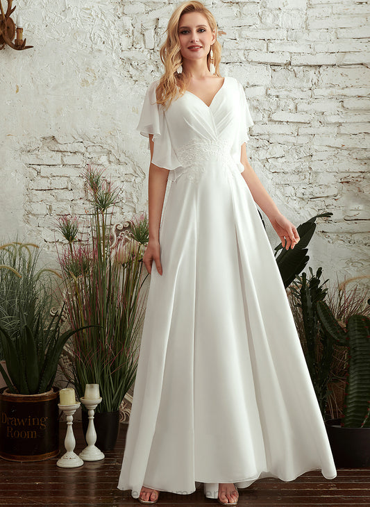 Chiffon Wedding Lace Floor-Length A-Line Dress Serenity V-neck Wedding Dresses
