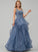 V-neck Beading Nayeli Prom Dresses Tulle Ball-Gown/Princess Lace With Floor-Length Sequins