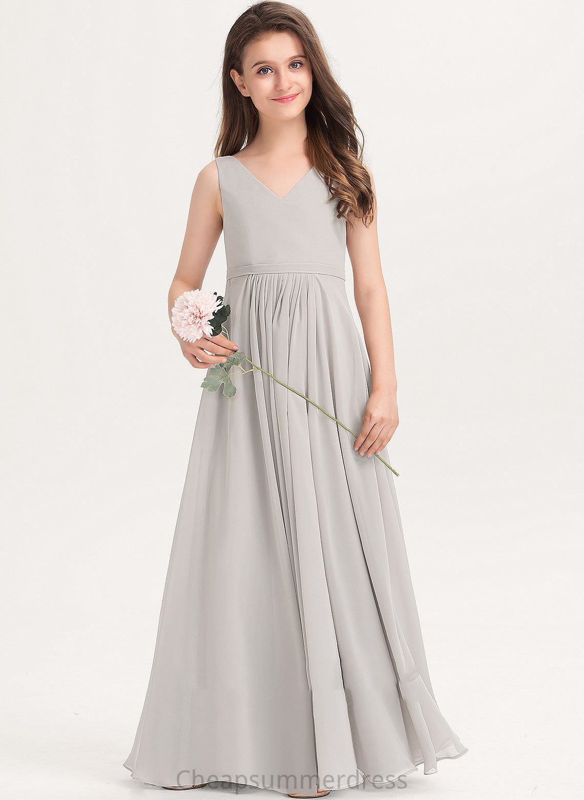 Junior Bridesmaid Dresses Kaelyn Pockets With Floor-Length A-Line Chiffon V-neck