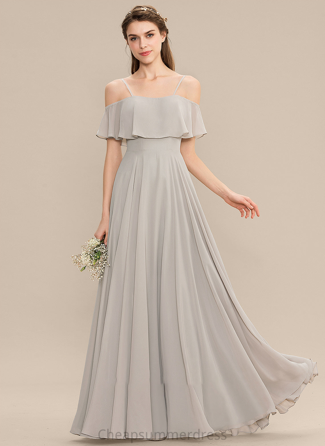 Length A-Line Silhouette Fabric Off-the-Shoulder Floor-Length Neckline Straps Alexia A-Line/Princess Floor Length Sleeveless
