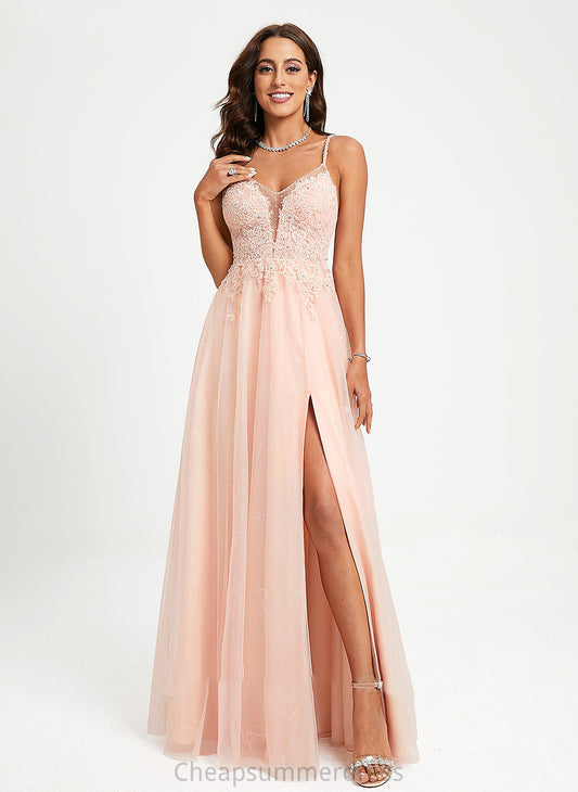 Floor-Length Ball-Gown/Princess Prom Dresses V-neck Lace Delilah Tulle Beading Sequins With