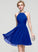 A-Line Prom Dresses With Beading Ruffle Knee-Length Neck Chiffon Madelyn Scoop
