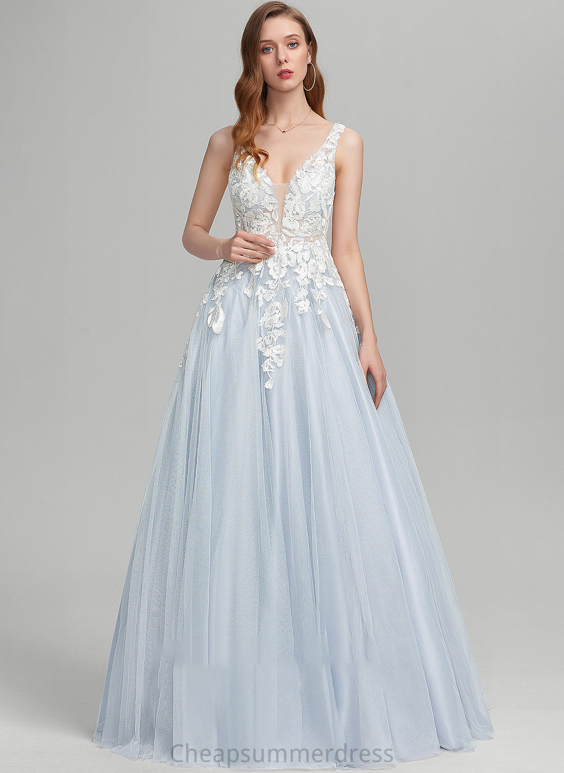 Aileen Ball-Gown/Princess Prom Dresses Tulle Floor-Length V-neck