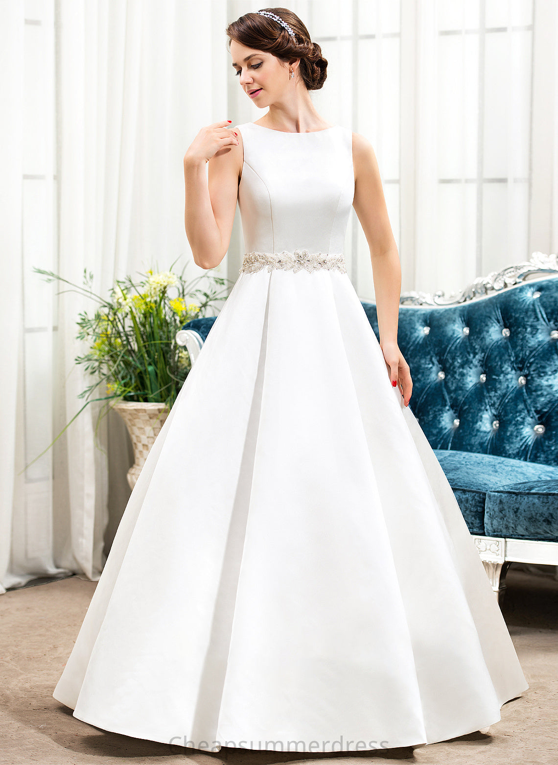 Wedding Dress Scoop Sequins Kamora Wedding Dresses Satin Ball-Gown/Princess Floor-Length Neck With Beading