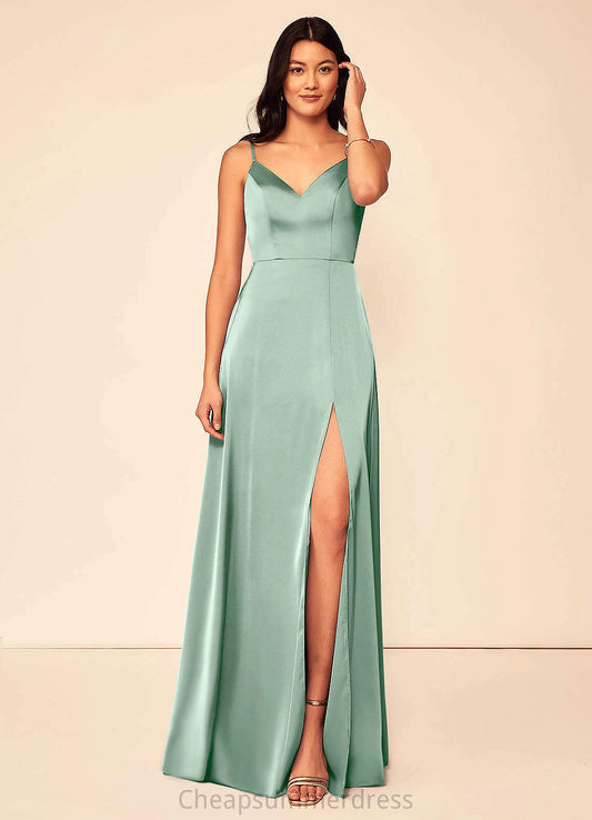 Gia A-Line/Princess V-Neck Natural Waist Sleeveless Floor Length Bridesmaid Dresses