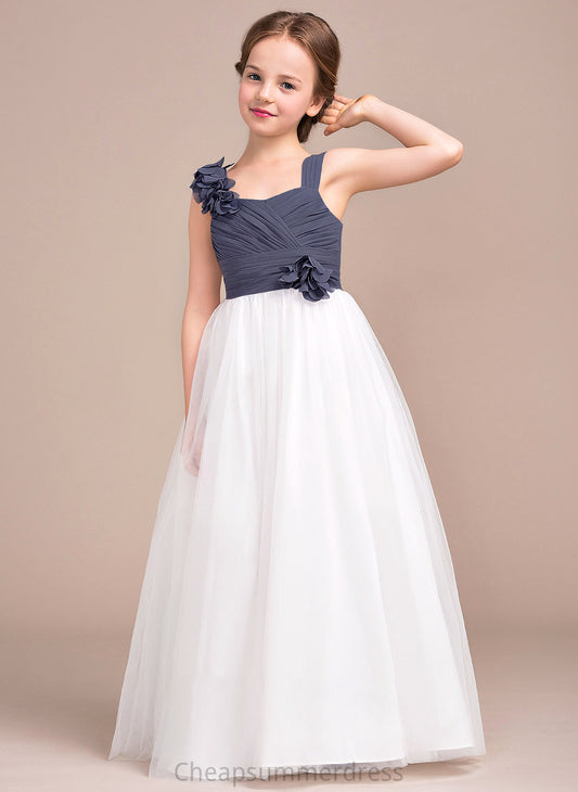 Flower(s) Junior Bridesmaid Dresses Sweetheart Floor-Length Mattie A-Line Tulle Ruffle With Chiffon