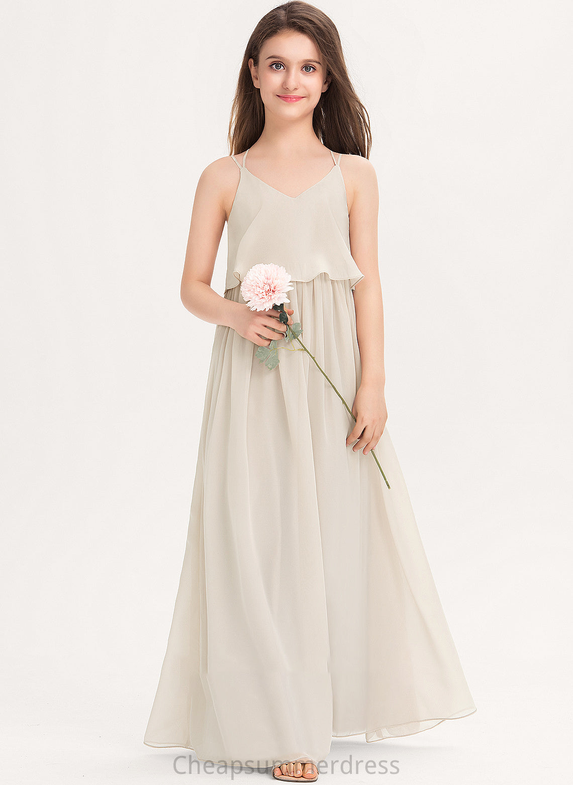 Floor-Length Chiffon Junior Bridesmaid Dresses Kiana V-neck A-Line