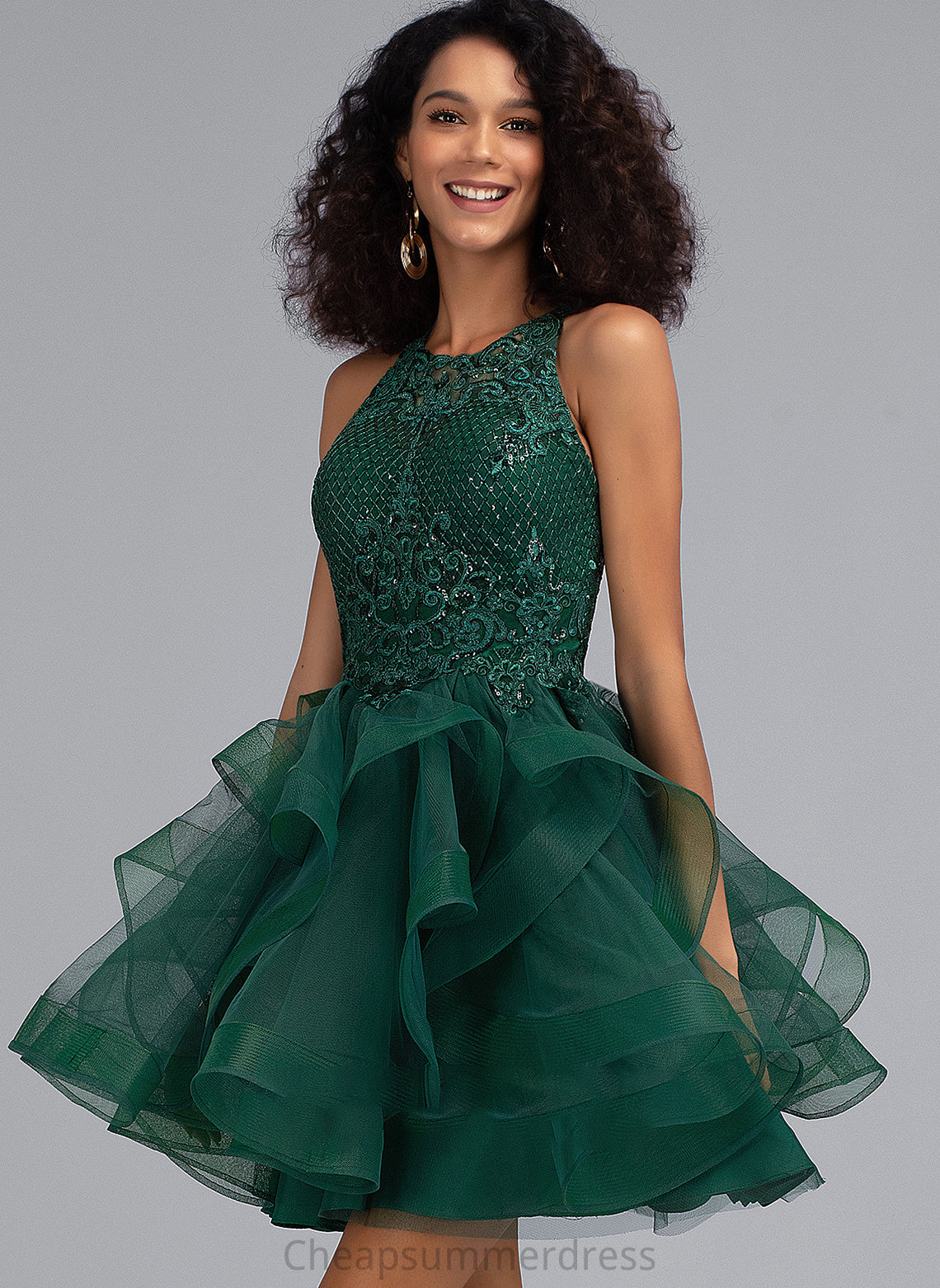 Short/Mini Tulle Scoop Akira Sequins With Neck Prom Dresses Ball-Gown/Princess