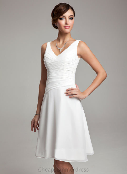 V-neck A-Line Kelsie With Wedding Wedding Dresses Chiffon Ruffle Knee-Length Dress Beading Sequins