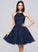 Short/Mini Neck Beading Bow(s) Scoop Pleated With Sequins Serena A-Line/Princess Prom Dresses