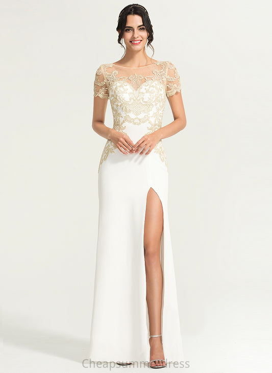 Floor-Length Wedding Sheath/Column Scoop Crepe Wedding Dresses Stretch Rylie Dress Lace