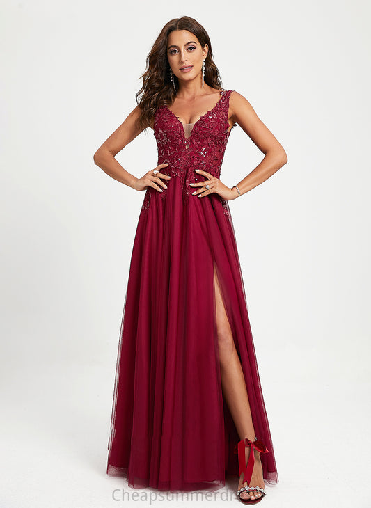 Sequins With Prom Dresses Tulle Gemma V-neck Floor-Length Ball-Gown/Princess