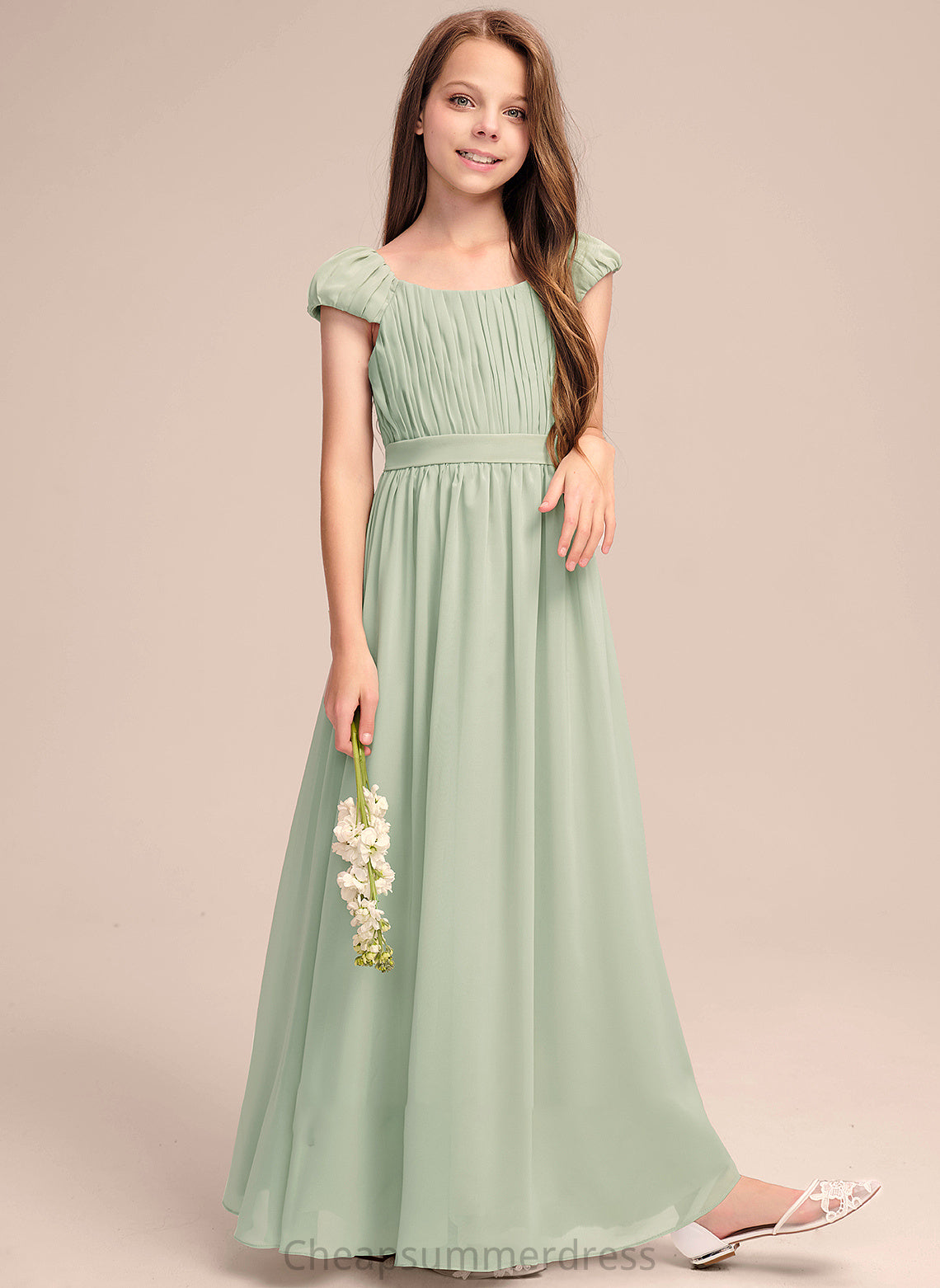 Scoop Ruffle Junior Bridesmaid Dresses Kirsten Neck A-Line Bow(s) Chiffon With Floor-Length