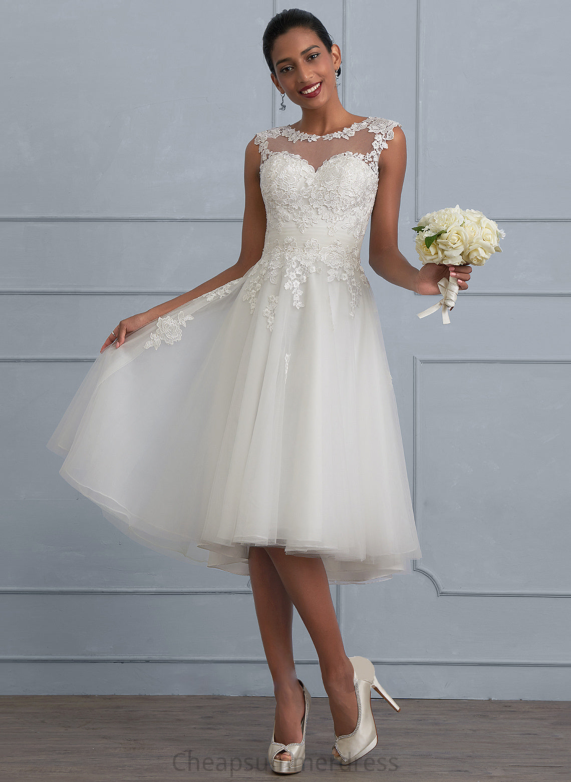 Ruffle Tulle With Illusion Asymmetrical Dress A-Line Wedding Dresses Talia Wedding