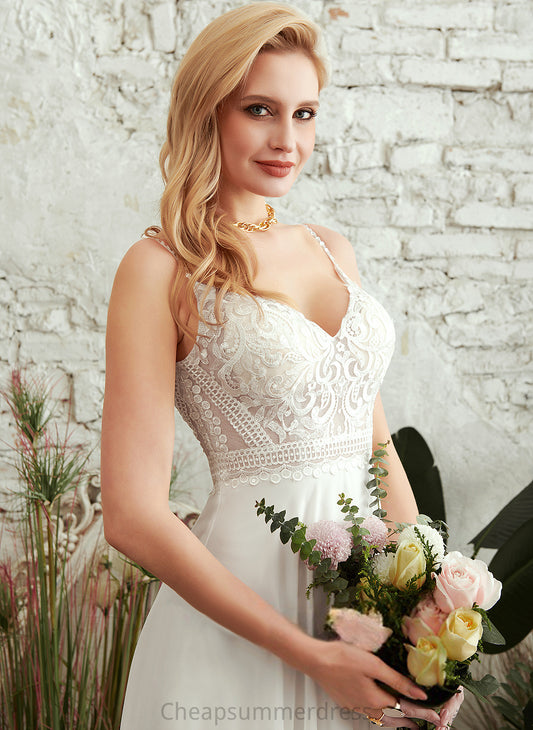 Wedding Dresses Lace Dress V-neck A-Line Floor-Length Joy Wedding Chiffon