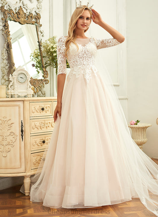 Train Ball-Gown/Princess Lace Sweep Tulle Dress Wedding Dresses Neck Scoop Wedding Payten