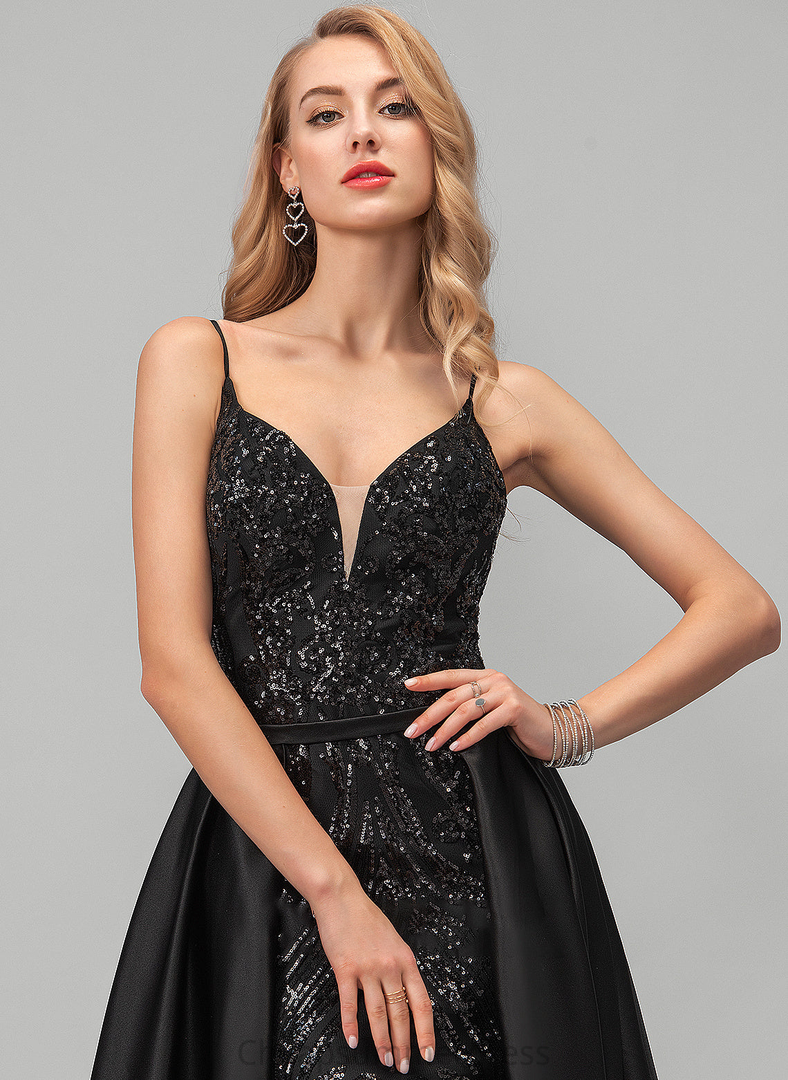 Sequins Satin V-neck With A-Line Andrea Floor-Length Prom Dresses