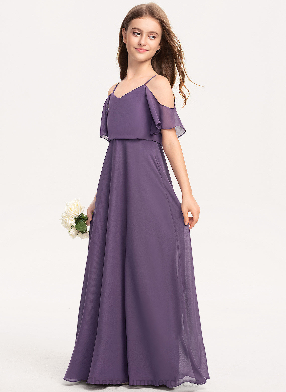 Chiffon Hailee V-neck A-Line Floor-Length Junior Bridesmaid Dresses