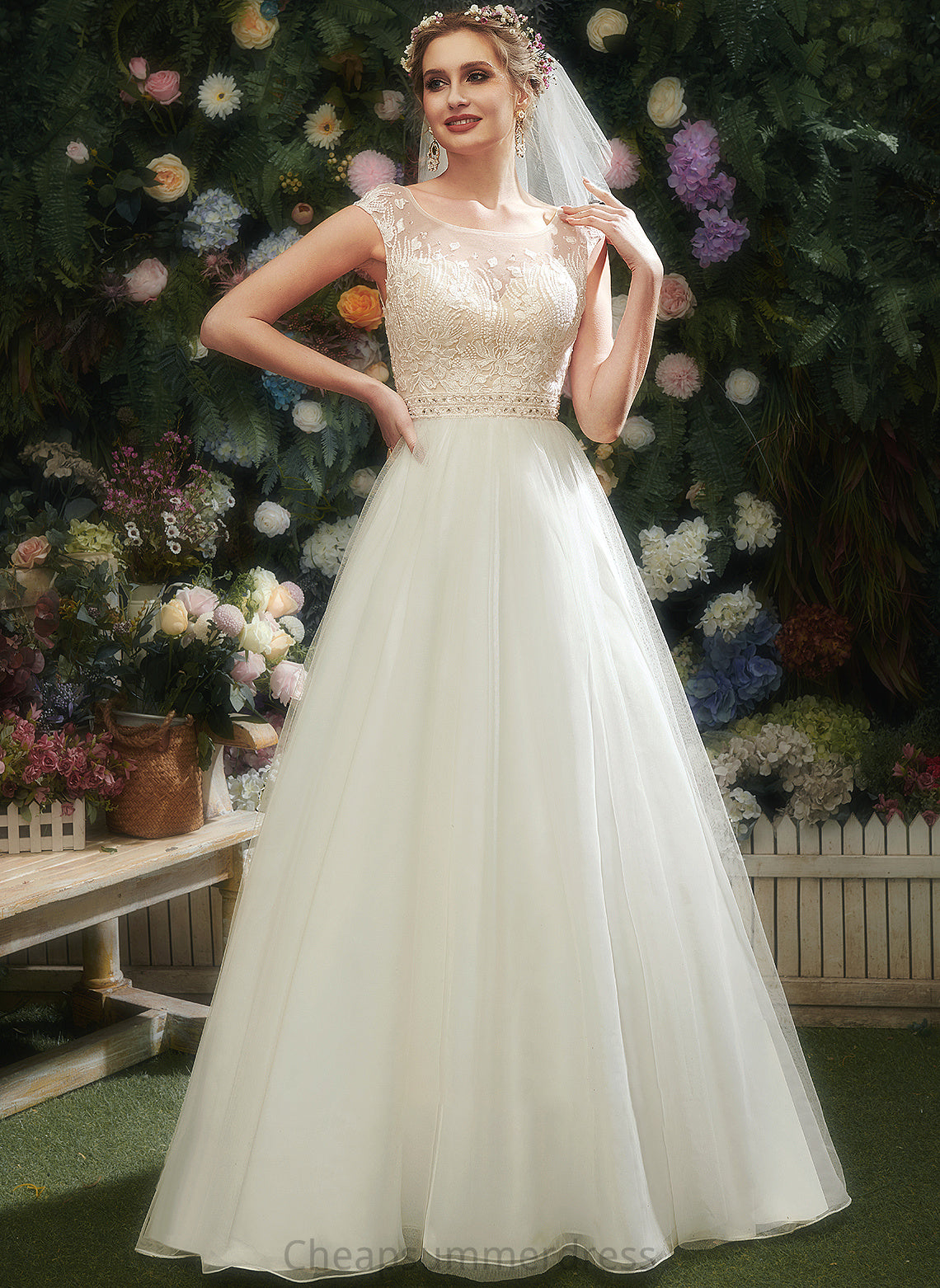 Train Sequins Court Wedding A-Line Lace Wedding Dresses Dress Beading With Illusion Cecilia