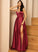 Floor-Length Satin Front Prom Dresses Pockets With A-Line Split Carmen V-neck