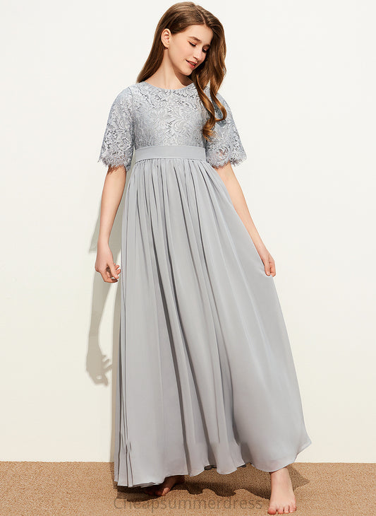 Mavis Junior Bridesmaid Dresses A-LineScoopNeckFloor-LengthChiffonLaceJuniorBridesmaidDress#253700