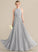 Floor-Length Lace Pleated Scoop With Neck Chiffon A-Line Prom Dresses Alyssa