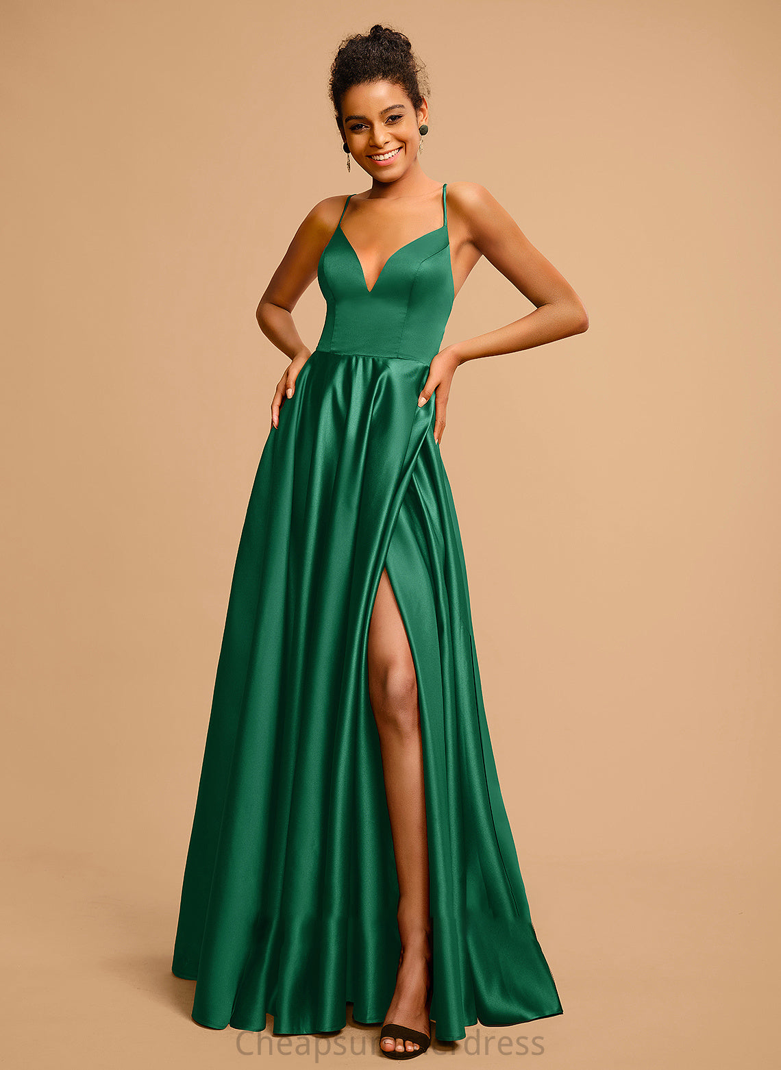 Prom Dresses Floor-Length Jayla V-neck A-Line Satin