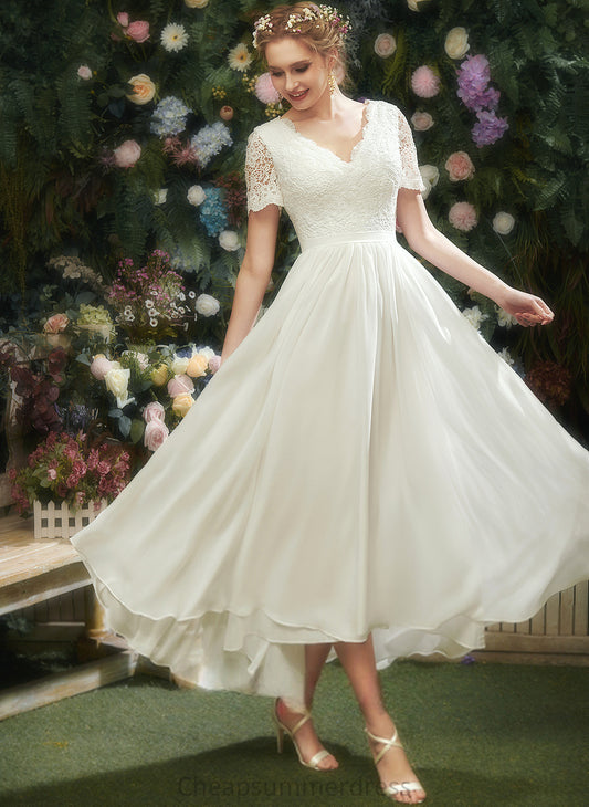 Dress A-Line Lace V-neck Wedding Wedding Dresses Jayla Chiffon Asymmetrical