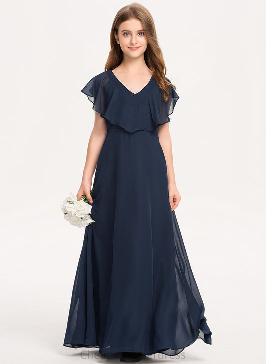 A-Line Abigayle Chiffon Floor-Length V-neck Junior Bridesmaid Dresses