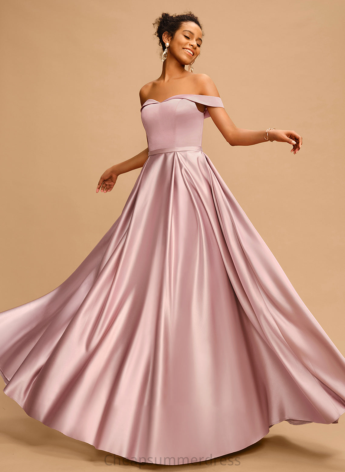 A-Line Floor-Length Off-the-Shoulder Prom Dresses Azul Satin