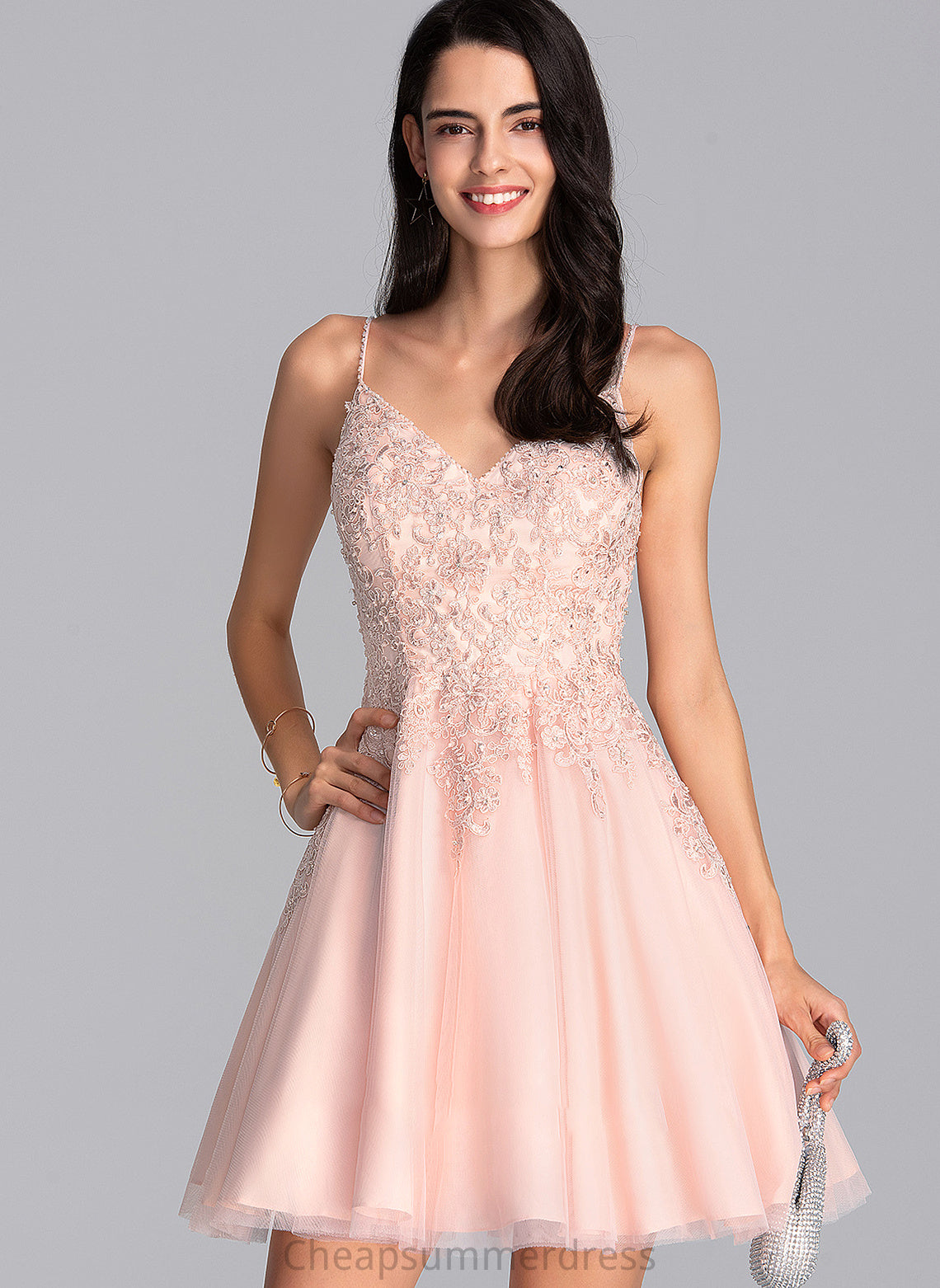 A-Line With Prom Dresses Tessa Beading Sequins Short/Mini V-neck Tulle