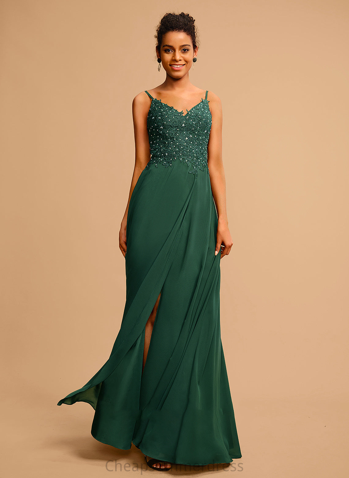 Prom Dresses Beading V-neck Sequins Lace With A-Line Chiffon Mallory Floor-Length