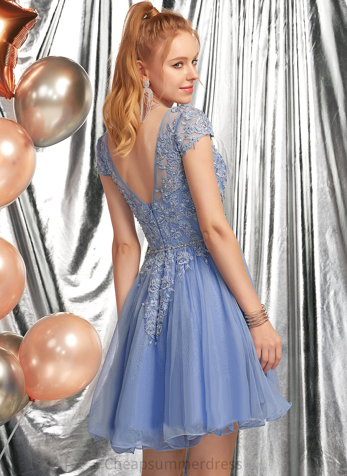Homecoming Dresses Tulle Dress A-Line Jennifer Lace Lace Beading Homecoming With Neck Appliques Short/Mini Scoop