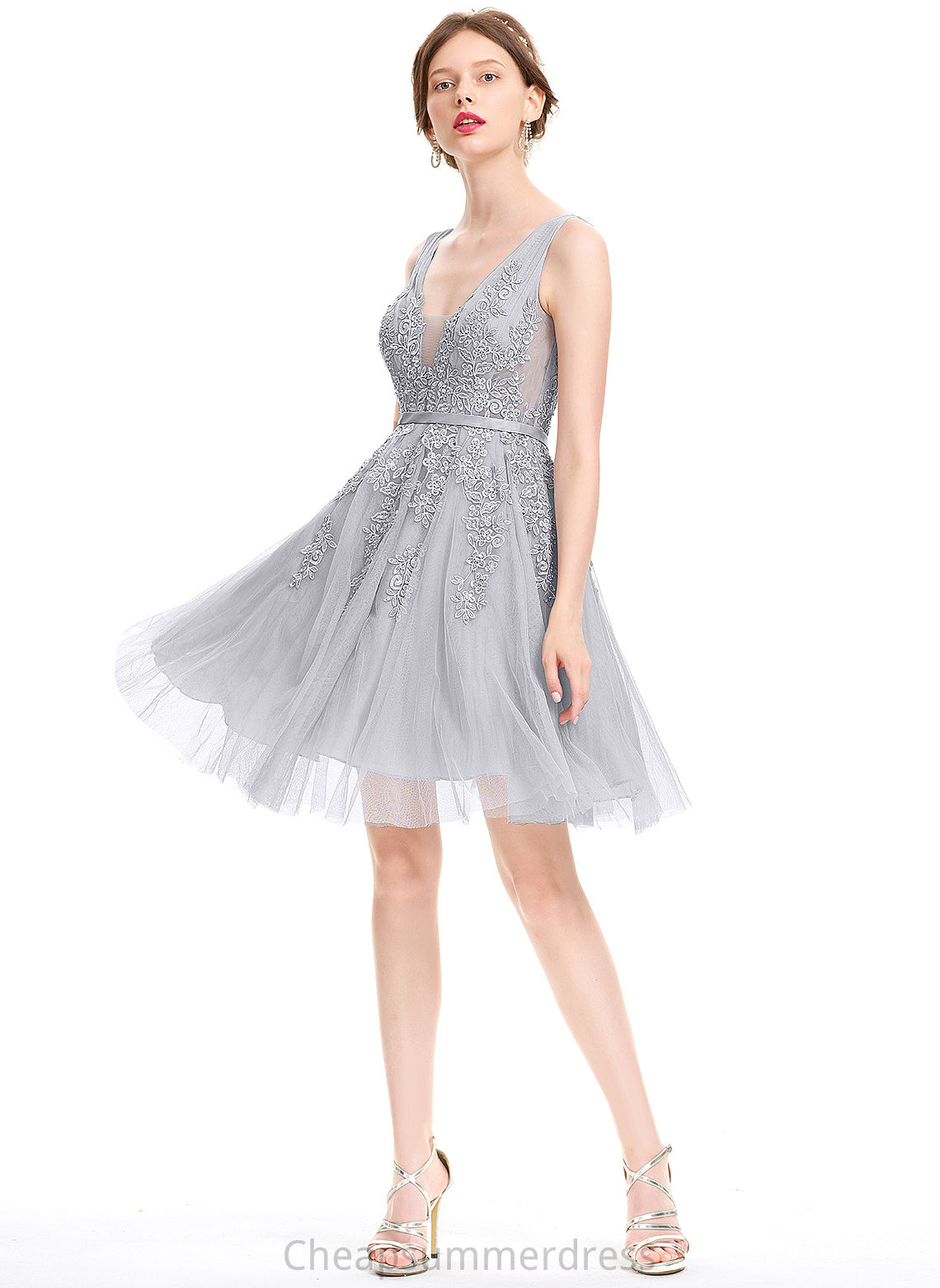 A-Line Homecoming Knee-Length Beading Lace V-neck Tulle Homecoming Dresses Kailee With Dress Sequins