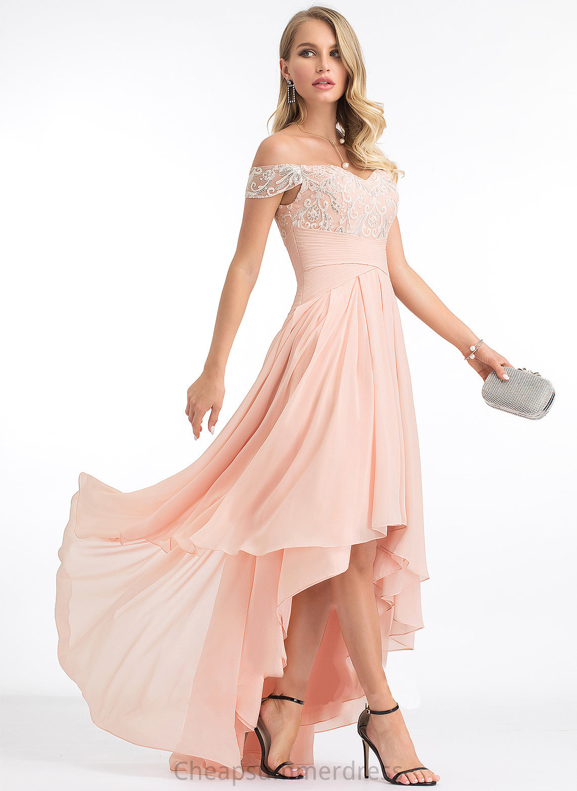 Dress A-Line Areli Sequins Wedding Dresses With Wedding Chiffon Asymmetrical Off-the-Shoulder