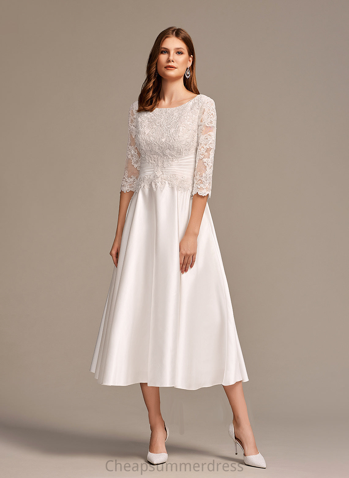 Wedding Dresses With Arianna Wedding Scoop Dress Neck Tea-Length Pockets A-Line
