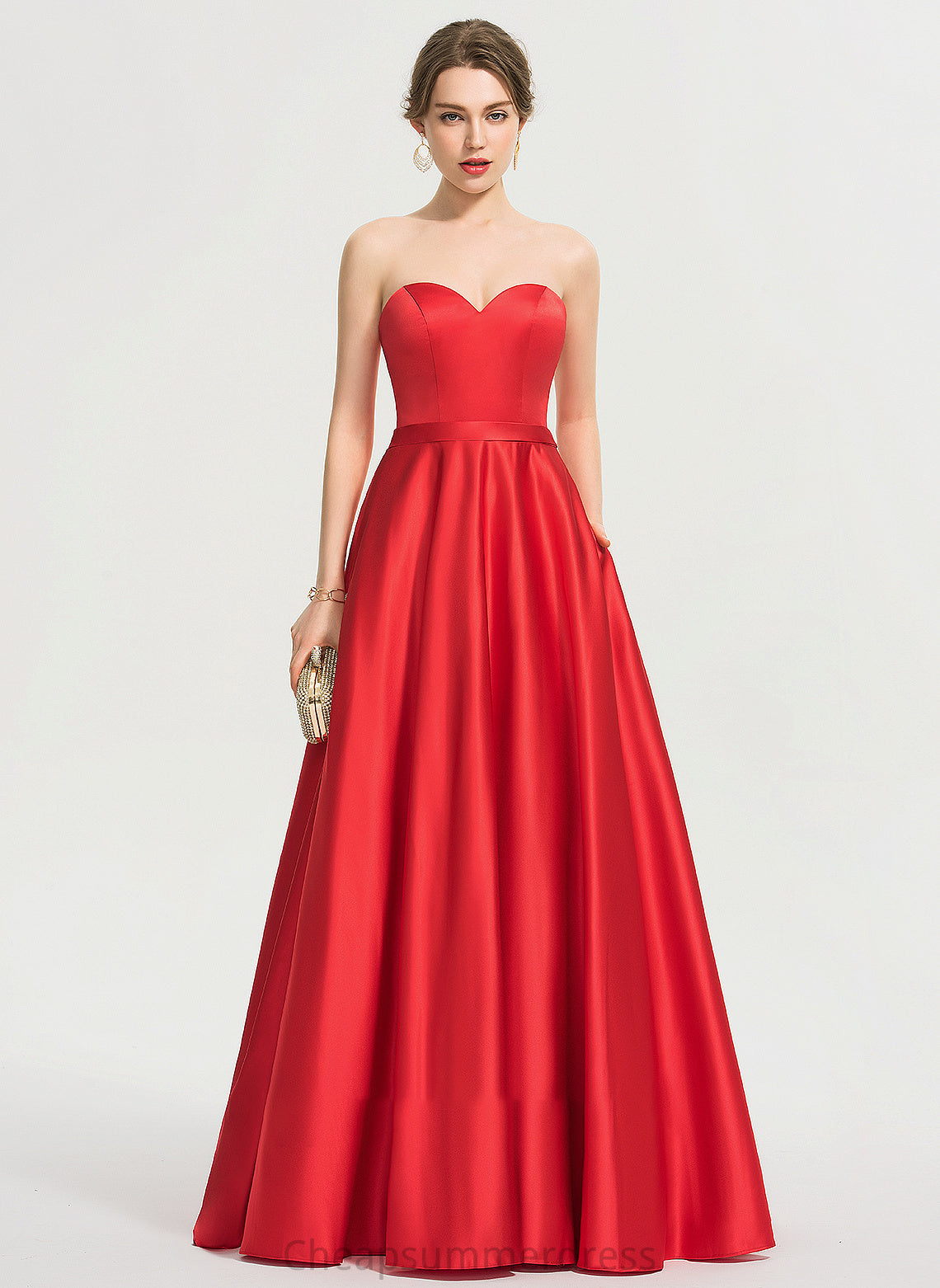 Beading Ball-Gown/Princess Pockets Jayla Satin Sequins Prom Dresses With Sweetheart Floor-Length