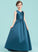 Junior Bridesmaid Dresses Lauren Floor-Length With Ruffle Satin V-neck Ball-Gown/Princess