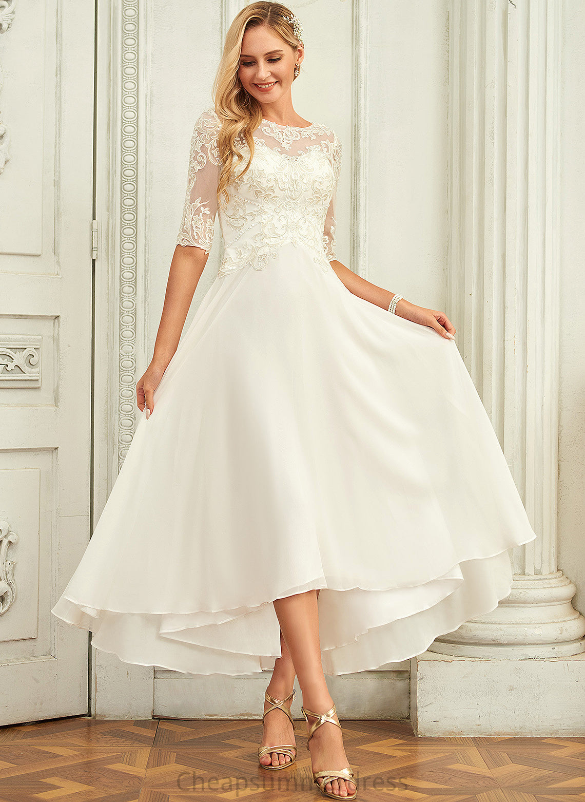 Chiffon Dress Kyra A-Line Beading Scoop Asymmetrical Sequins Wedding Wedding Dresses Neck With