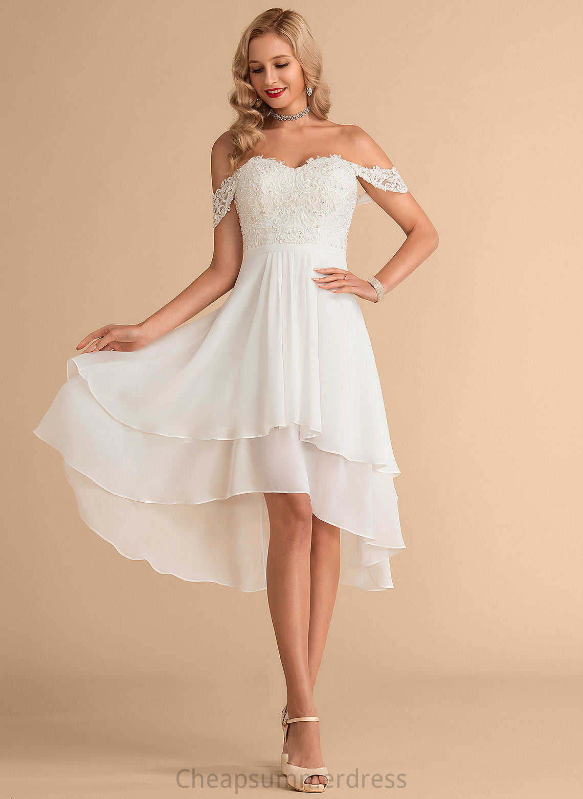 Dress Asymmetrical Chiffon With Wedding A-Line Beading Lexie Sequins Wedding Dresses Lace