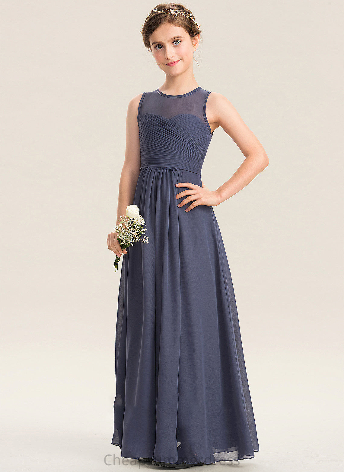 Scoop A-Line Junior Bridesmaid Dresses Floor-Length Neck Chiffon Ruffle Rory With