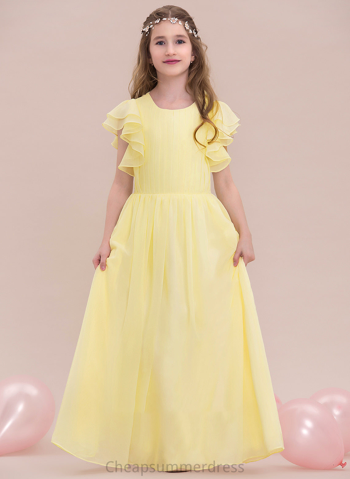 Junior Bridesmaid Dresses Dayanara A-LineScoopNeckFloor-LengthChiffonJuniorBridesmaidDressWithRuffleCascadingRuffles#123850