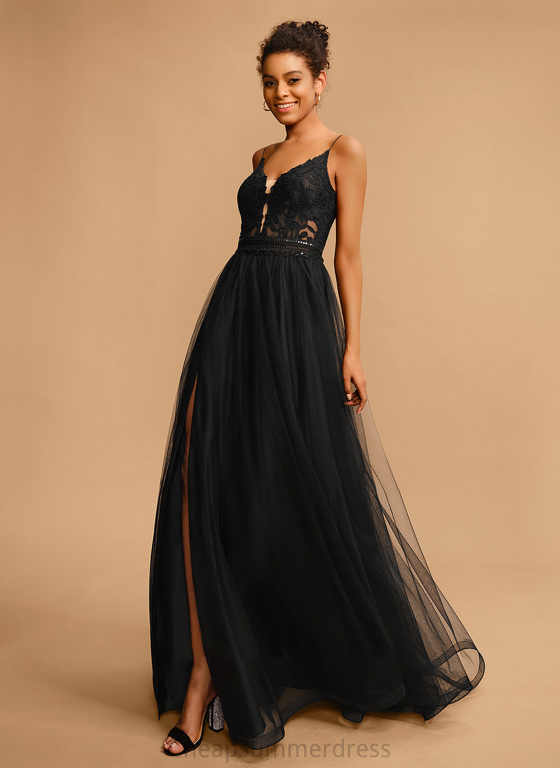 Tulle With Floor-Length Prom Dresses Lace Aliyah Sequins V-neck Ball-Gown/Princess