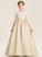 Neck Satin Scoop Junior Bridesmaid Dresses Lace Floor-Length Abigayle Ball-Gown/Princess