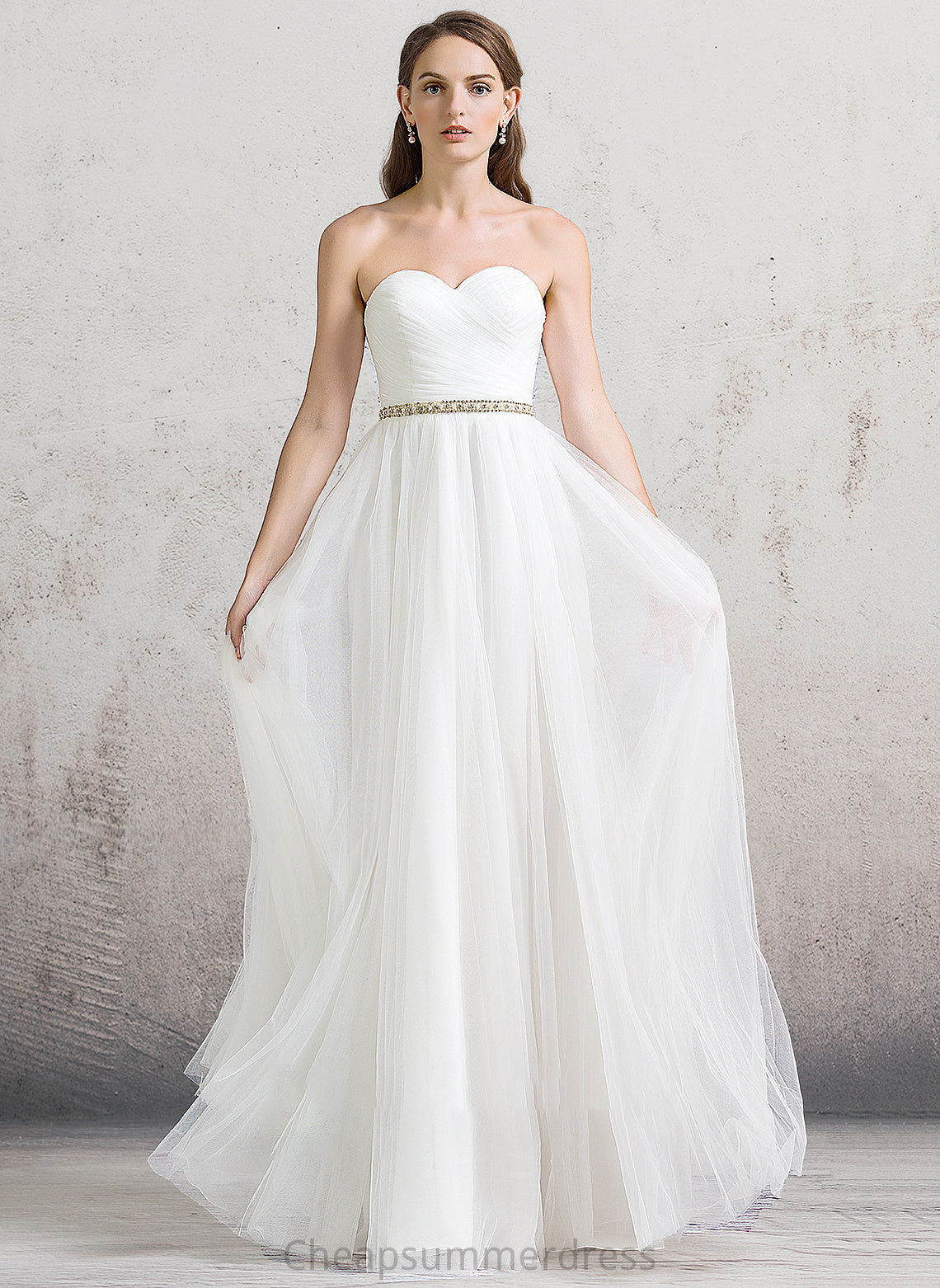 Dress Sweetheart Tulle Floor-Length Wedding Dresses Ruffle Beading With Wedding Melody A-Line