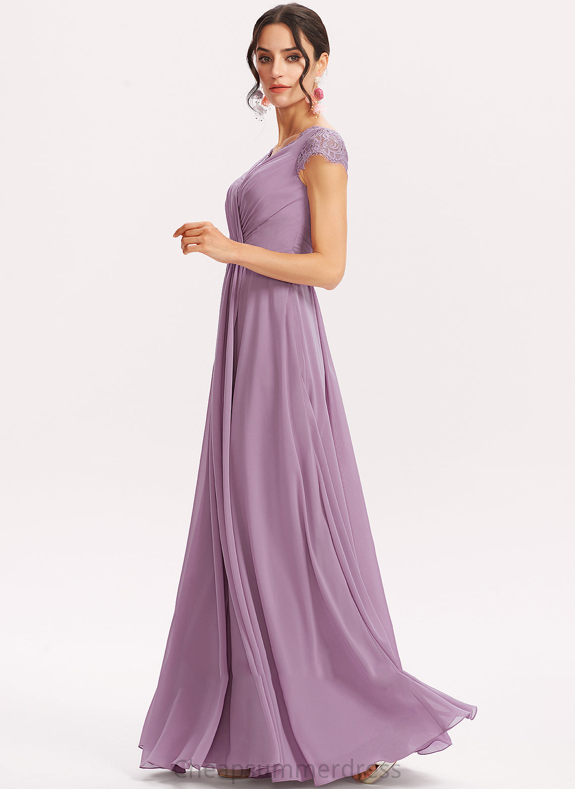 Length Silhouette Neckline Lace V-neck Fabric Embellishment Floor-Length A-Line Janelle Natural Waist Sleeveless