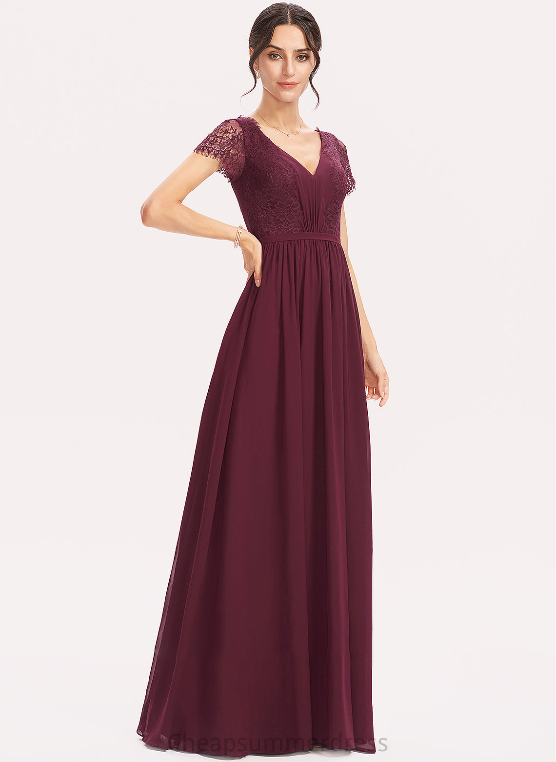 Length Floor-Length Lace Embellishment Silhouette Fabric Neckline V-neck A-Line Karen Floor Length A-Line/Princess