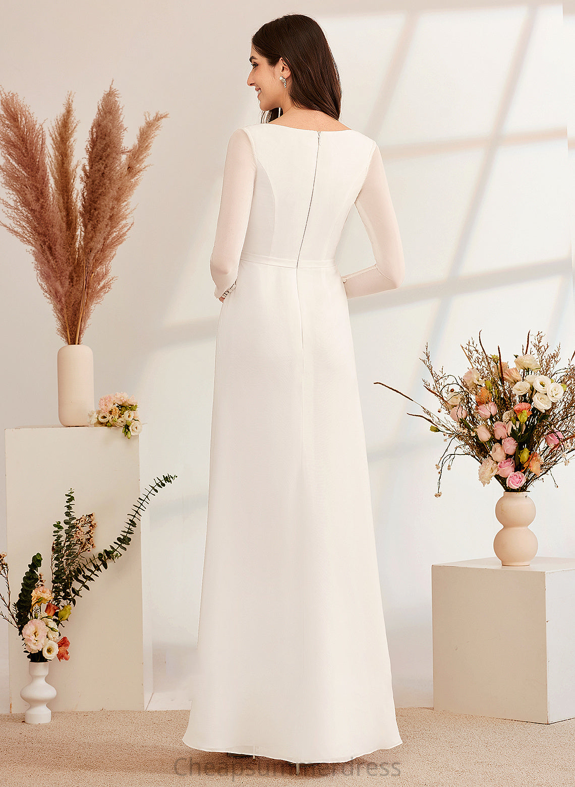 With Wedding Dresses A-Line Dress Lace Luciana V-neck Floor-Length Bow(s) Wedding
